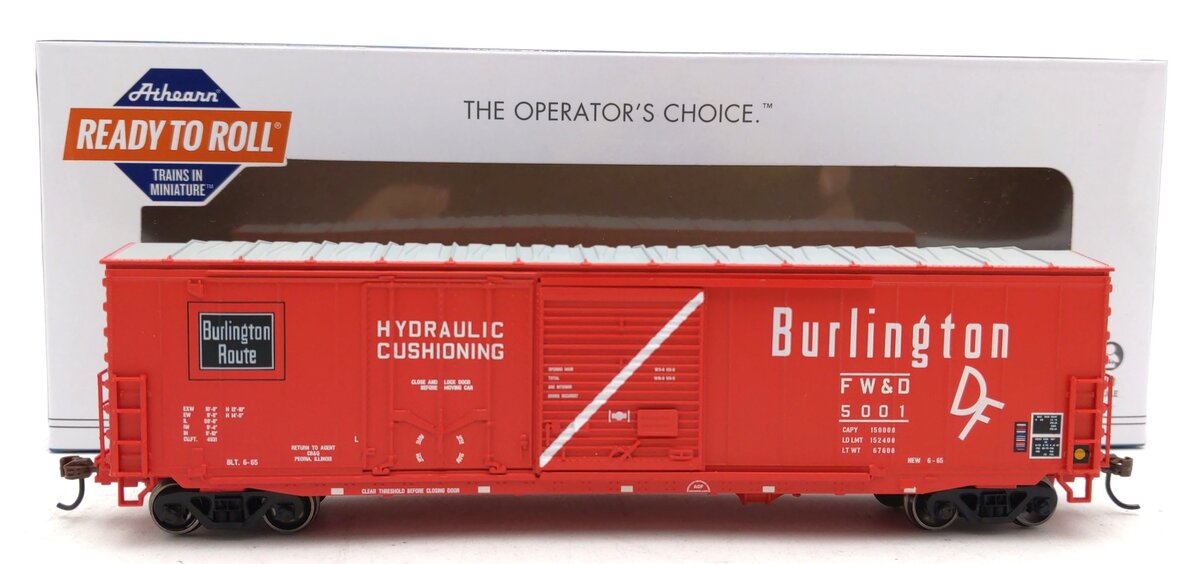 Athearn 89325 HO Burlington FW&D RTR 50' Combo Door Boxcar #5001