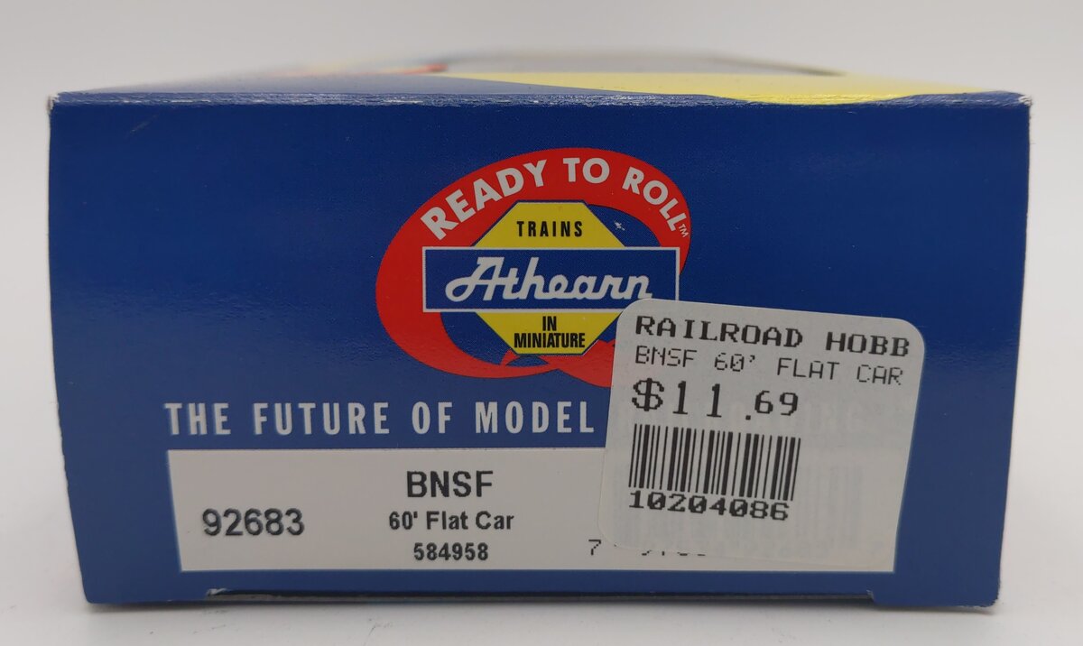 Athearn 92683 HO Burlington Northern Santa Fe 60' RTR Flat Car #584958