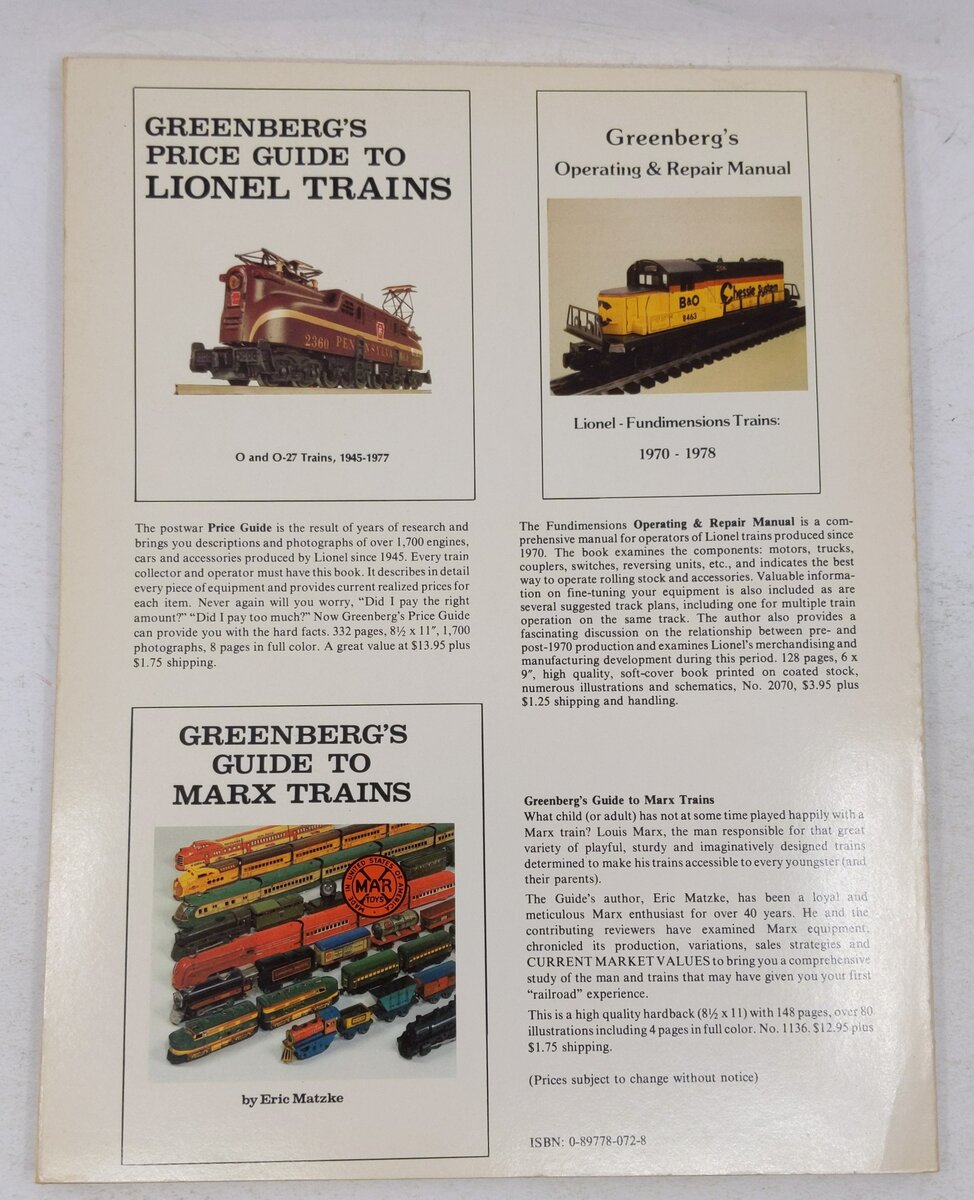 Greenberg's Price guide to Lionel trains, 1901-1942 Paperback Book VG