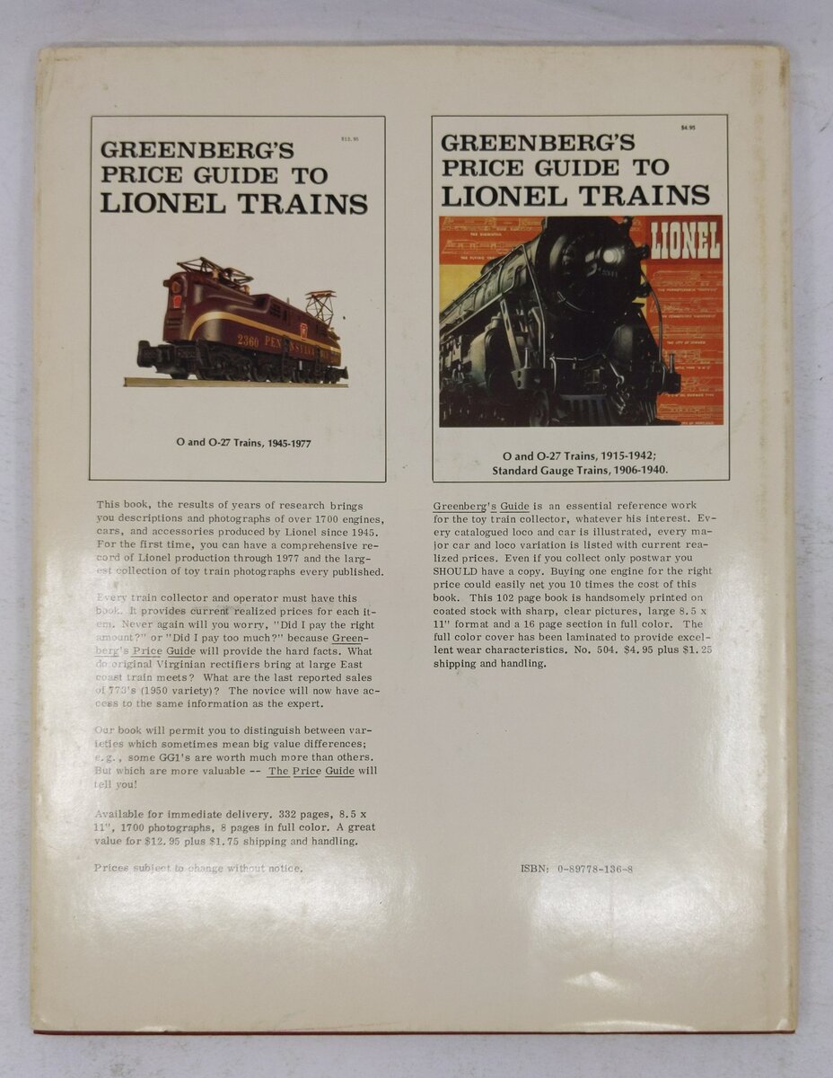 Greenberg's Guide to Marx Trains Hardcover Book By Eric Matzke VG