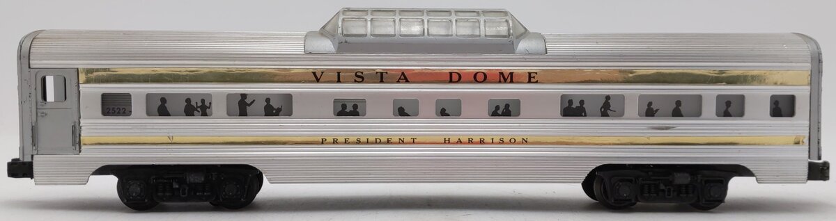 Lionel 2522 Vintage O President Harrison Gold Strip Aluminum Vista Dome Car VG