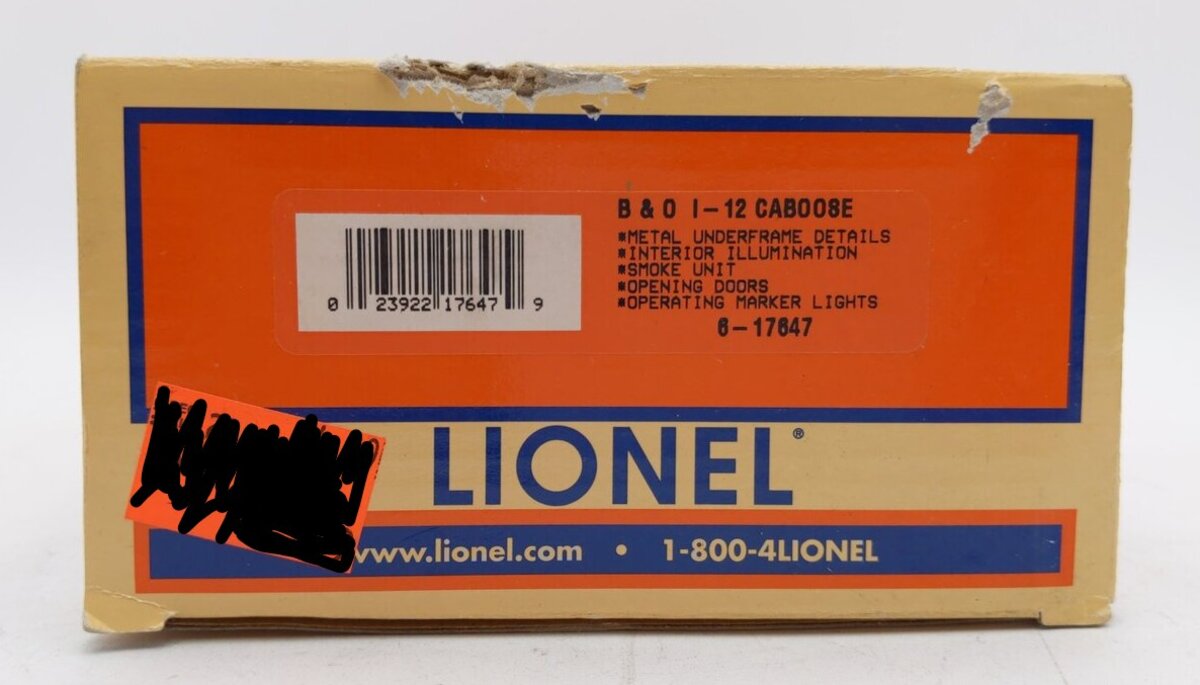 Lionel 6-17647 O Gauge Baltimore & Ohio I-12 Illuminated Caboose #C-2820 LN/Box