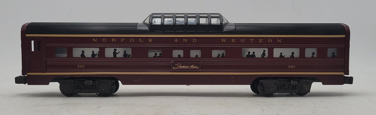 Lionel 6-9567 O Gauge Norfolk & Western Aluminum Vista Dome Car #582 EX