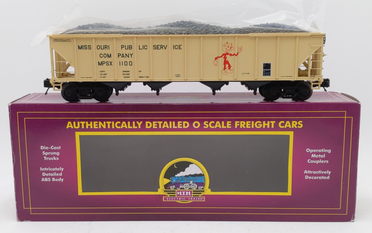 MTH 20-97902 O Missouri Public Service Premier 4-Bay Hopper Car w/ Coal Load