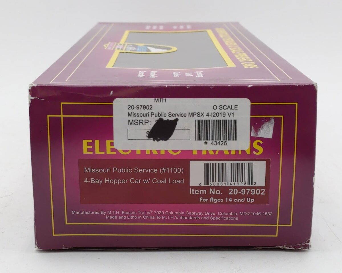 MTH 20-97902 O Missouri Public Service Premier 4-Bay Hopper Car w/ Coal Load