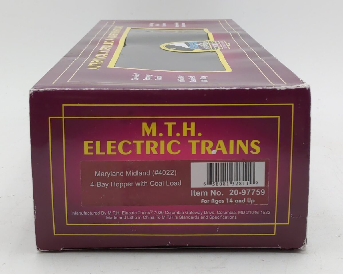 MTH 20-97759 O Gauge Maryland Midland 4-Bay Hopper w/ Coal Load #4022