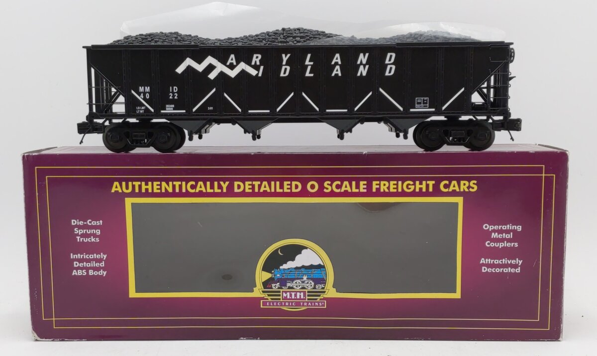 MTH 20-97759 O Gauge Maryland Midland 4-Bay Hopper w/ Coal Load #4022