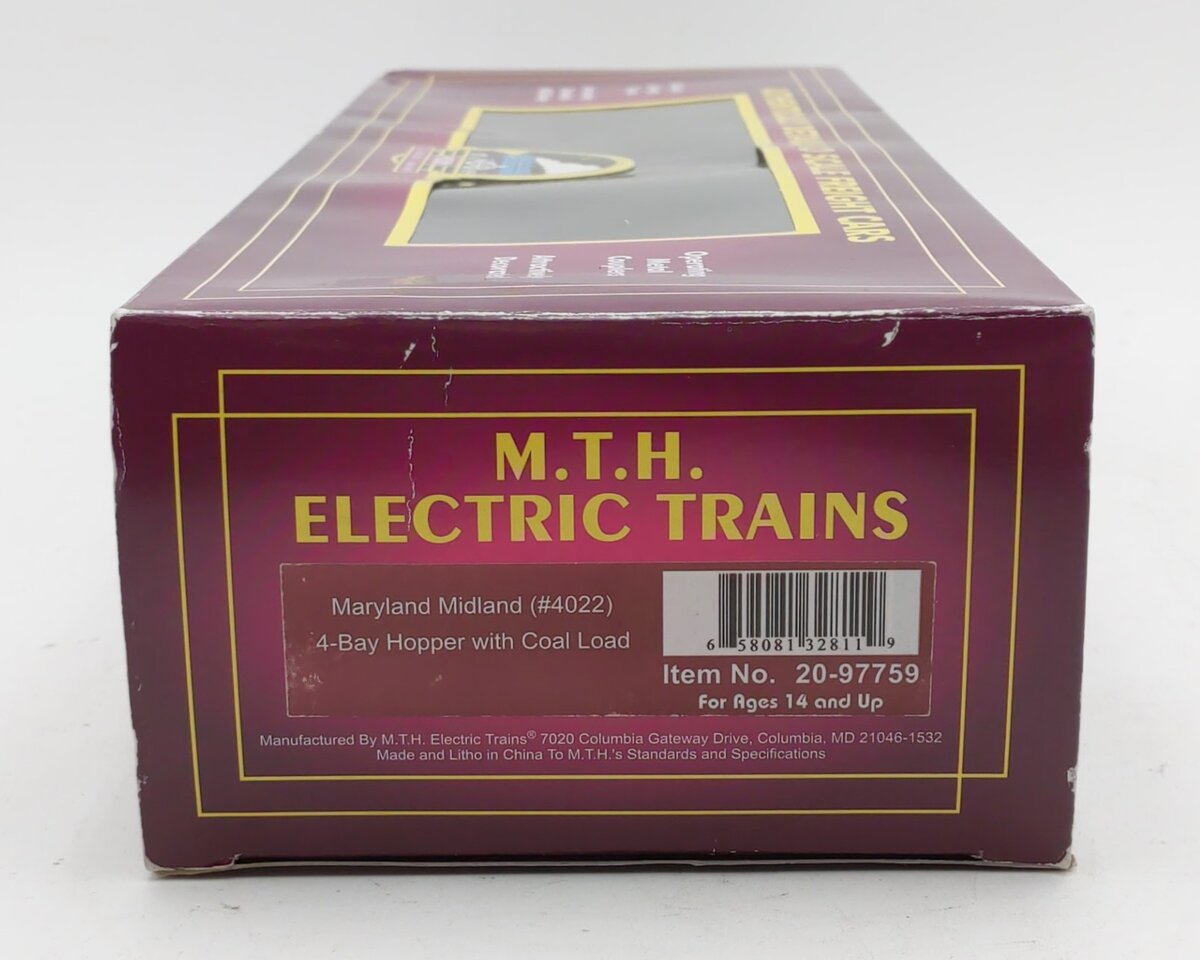 MTH 20-97759 O Gauge Maryland Midland 4-Bay Hopper w/ Coal Load #4022