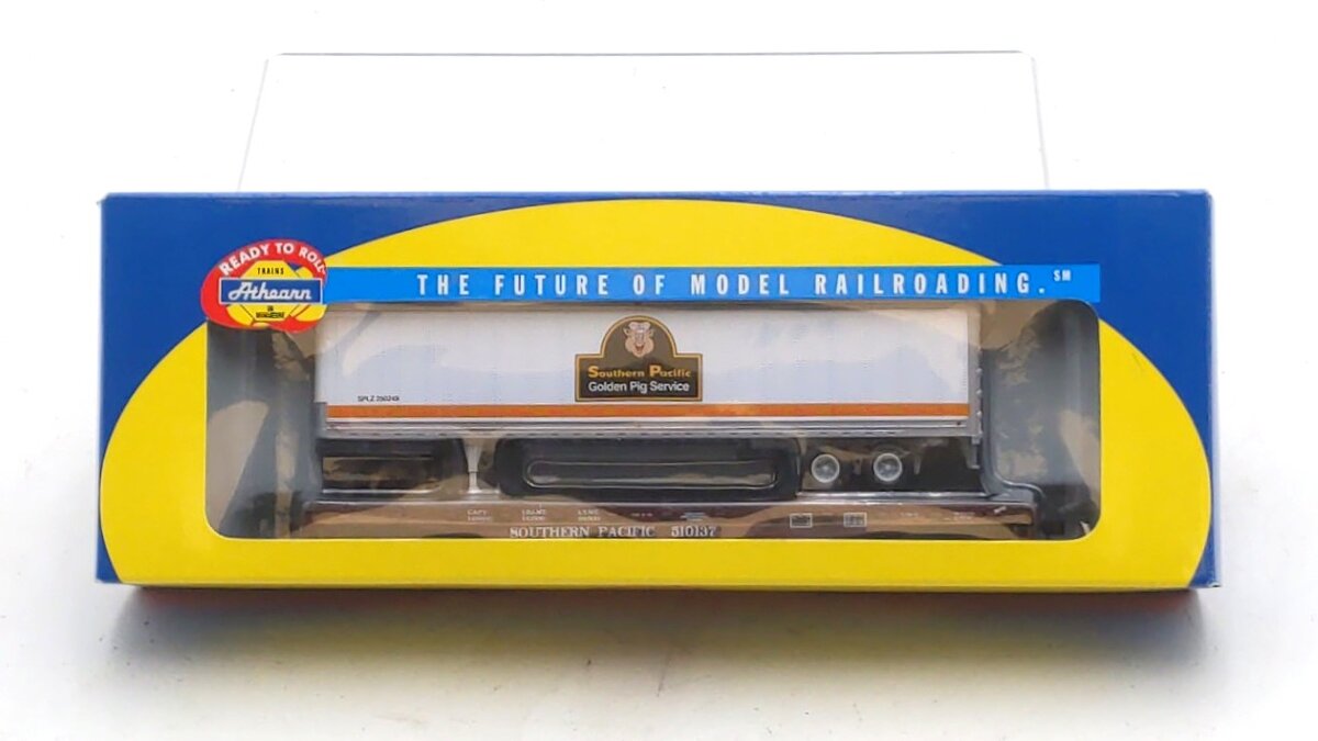 Athearn 92115 HO Southern Pacific/Golden Pig 50' Flat Car w/45' Trailer #510137