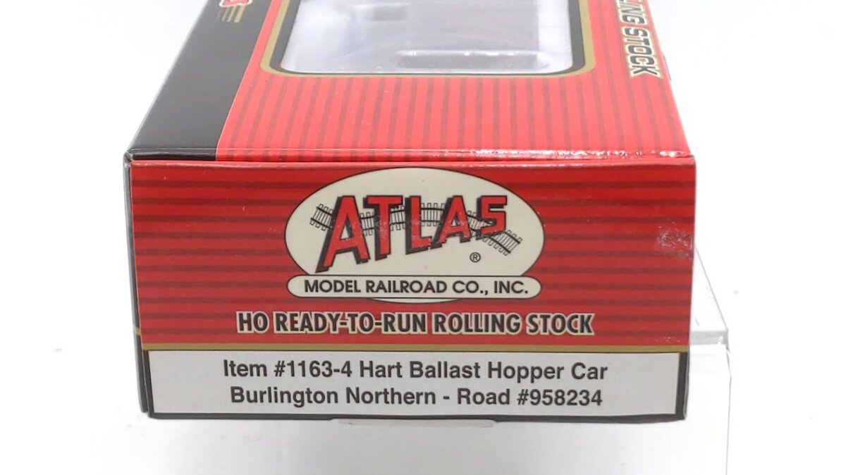 Atlas 1163-4 HO Scale Burlington Northern 70 Ton Hart Ballast Hopper #958234 NIB