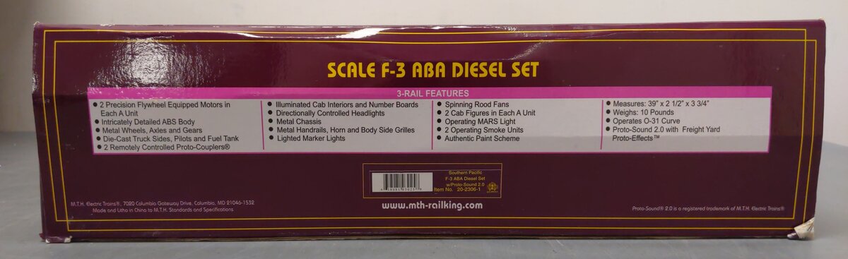 MTH 20-2306-1 O Southern Pacific F-3 ABA Diesel Engine Set w/PS2 #X6100/X6101 LN/Box