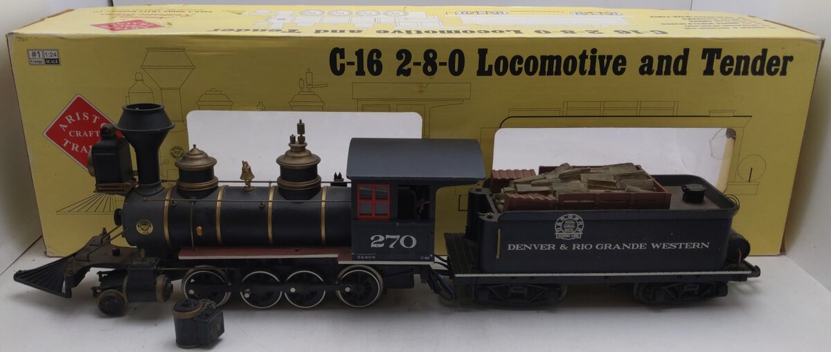 Aristo-Craft 80202 D&RGW C-16 2-8-0 Steam Locomotive & Tender #270/Box