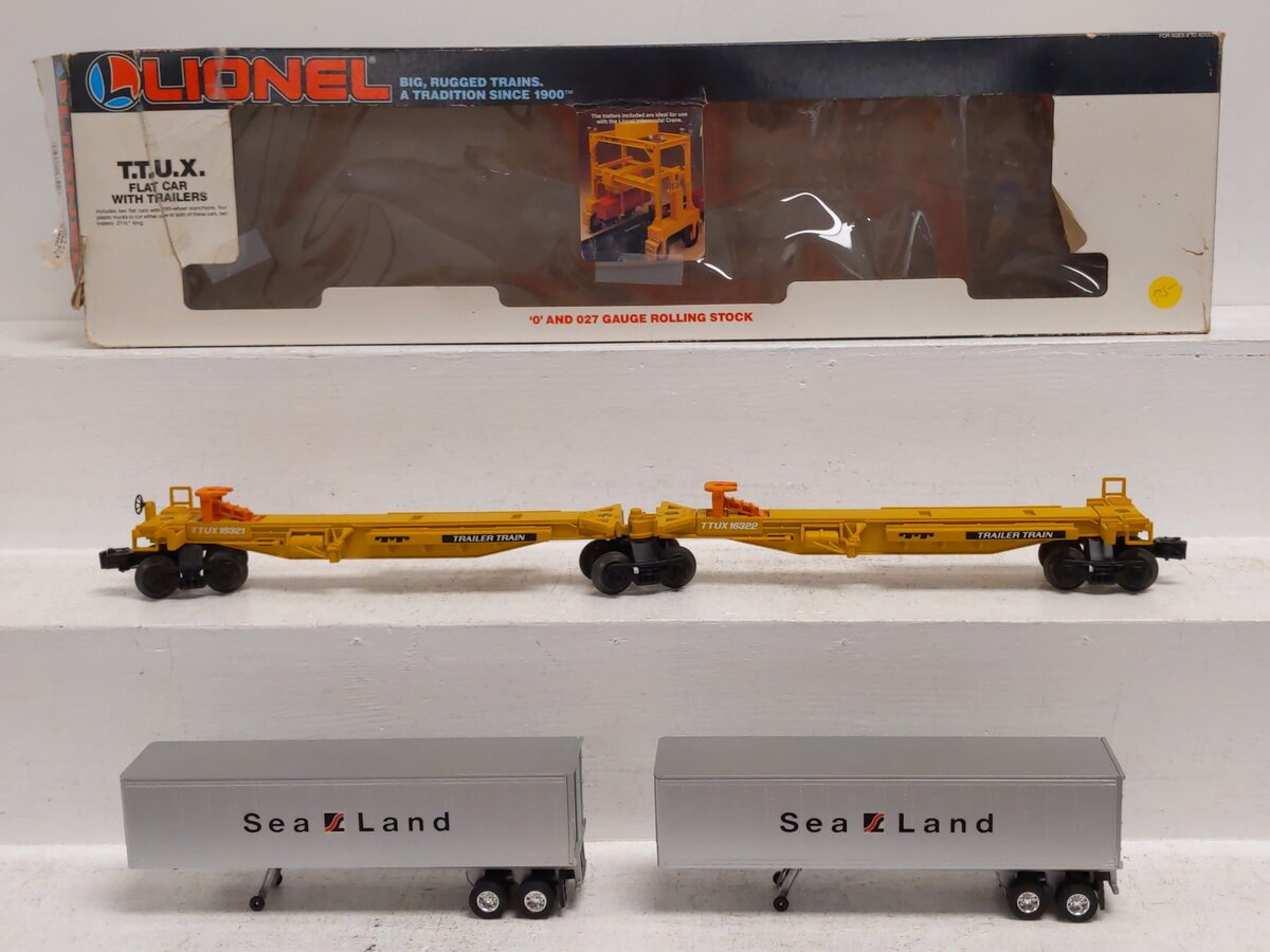 Lionel 6-16322 O Gauge TTUX Flatcar with 2 Sealand Trailers #16321, #16322 EX/Box