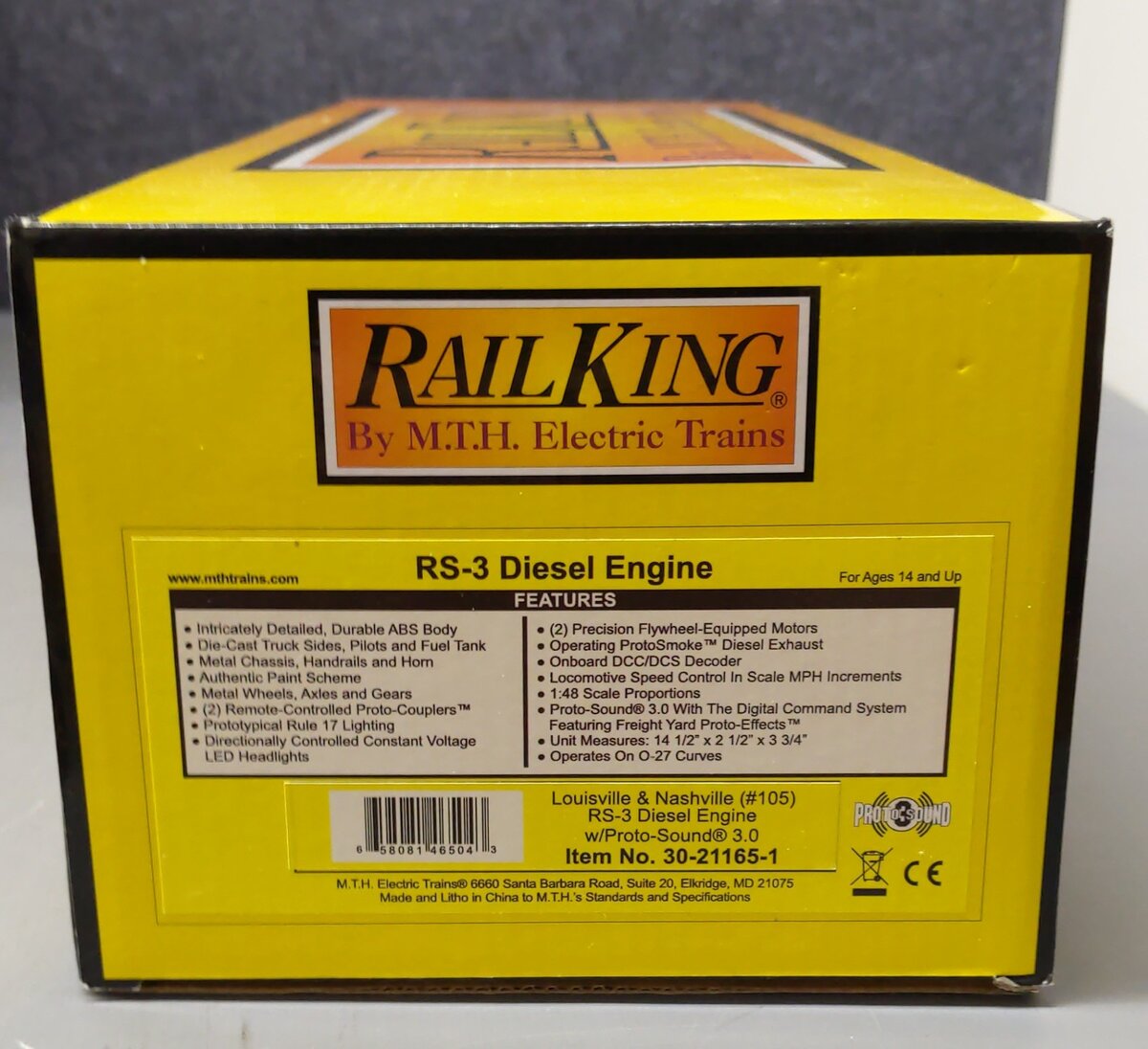 MTH 30-21165-1 O Louisville & Nashville RS-3 Diesel Locomotive #105 w/ PS3 EX/Box