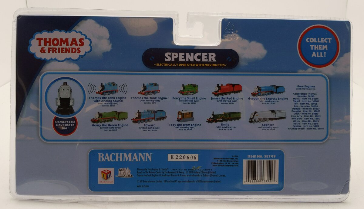 Bachmann 58749 HO Thomas & Friends Spencer Engine With Moving Eyes LN/Box