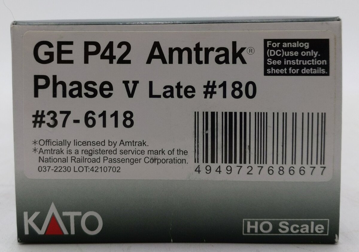 Kato 37-6118 HO Amtrak Phase V Late P42 Diesel Locomotive #180