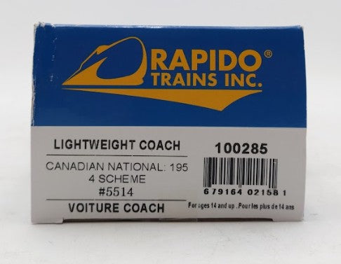 Rapido Trains 100285 HO Canadian National CC&F Lightweight Coach No Skirts #5514