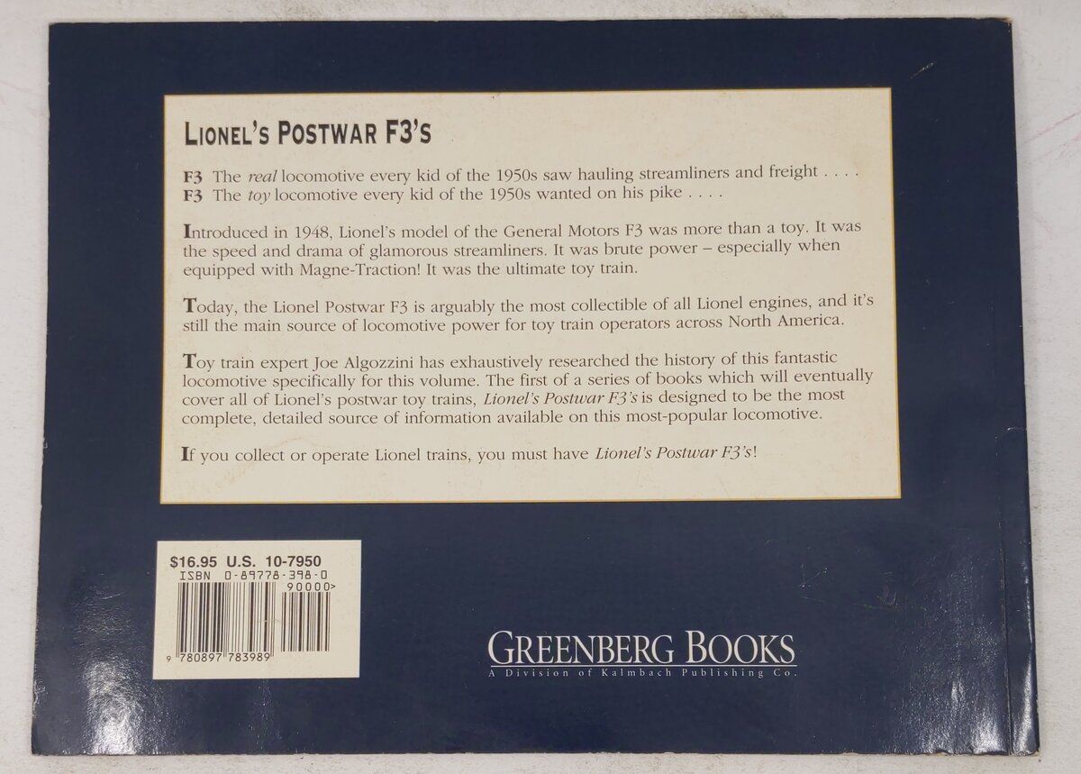 Lionel's Postwar F3's Paperback By Joe Algozzini, Manny Piazza, Frank Piazza VG