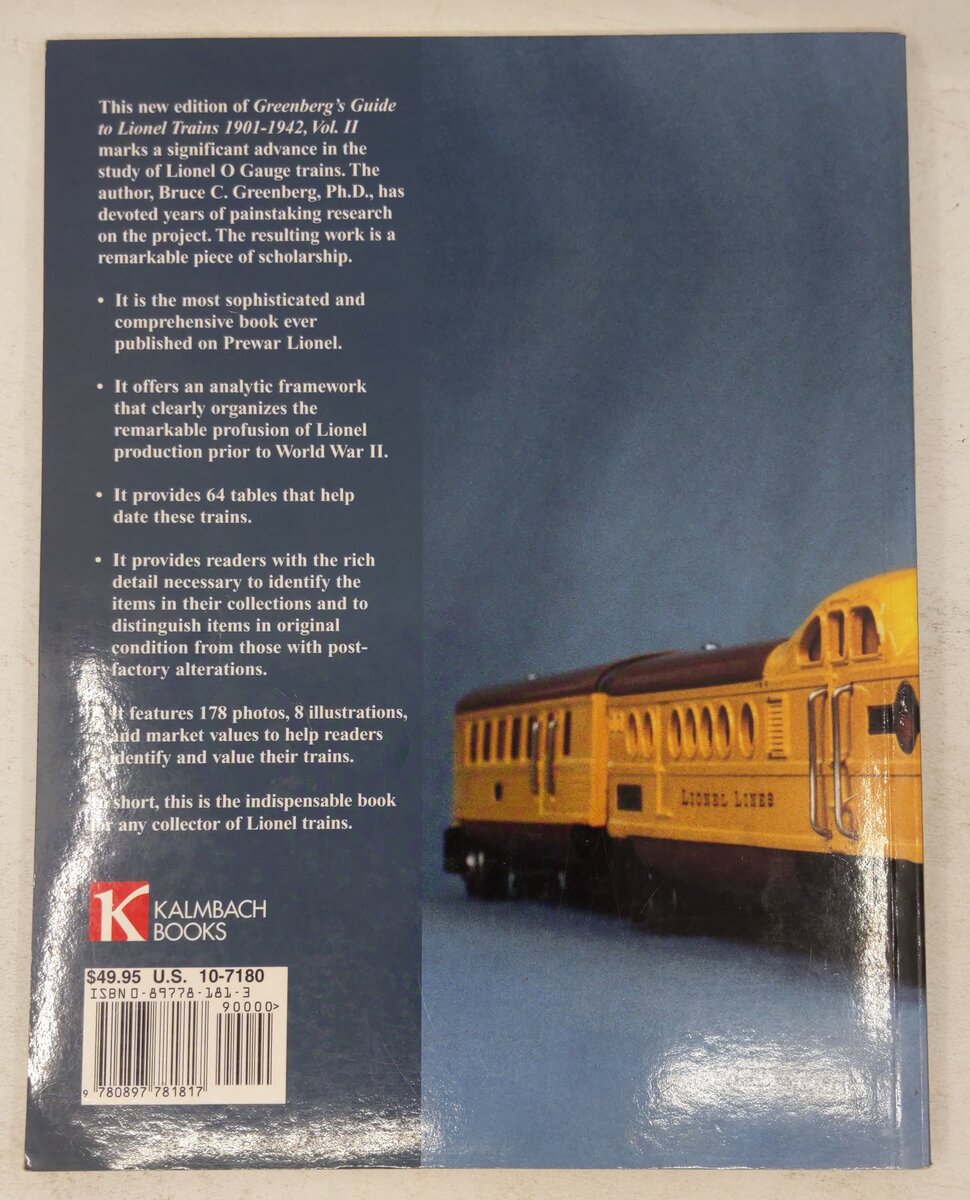 Greenberg's Guide to Lionel Trains: 1901-1942, Vol. 2 Paperback Book VG