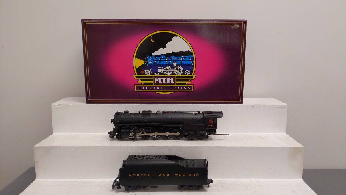 MTH 20-3058-1 O N&W 4-8-4 Unshrouded J-Class Steam Loco & Tender w/PS2 #605 EX/Box
