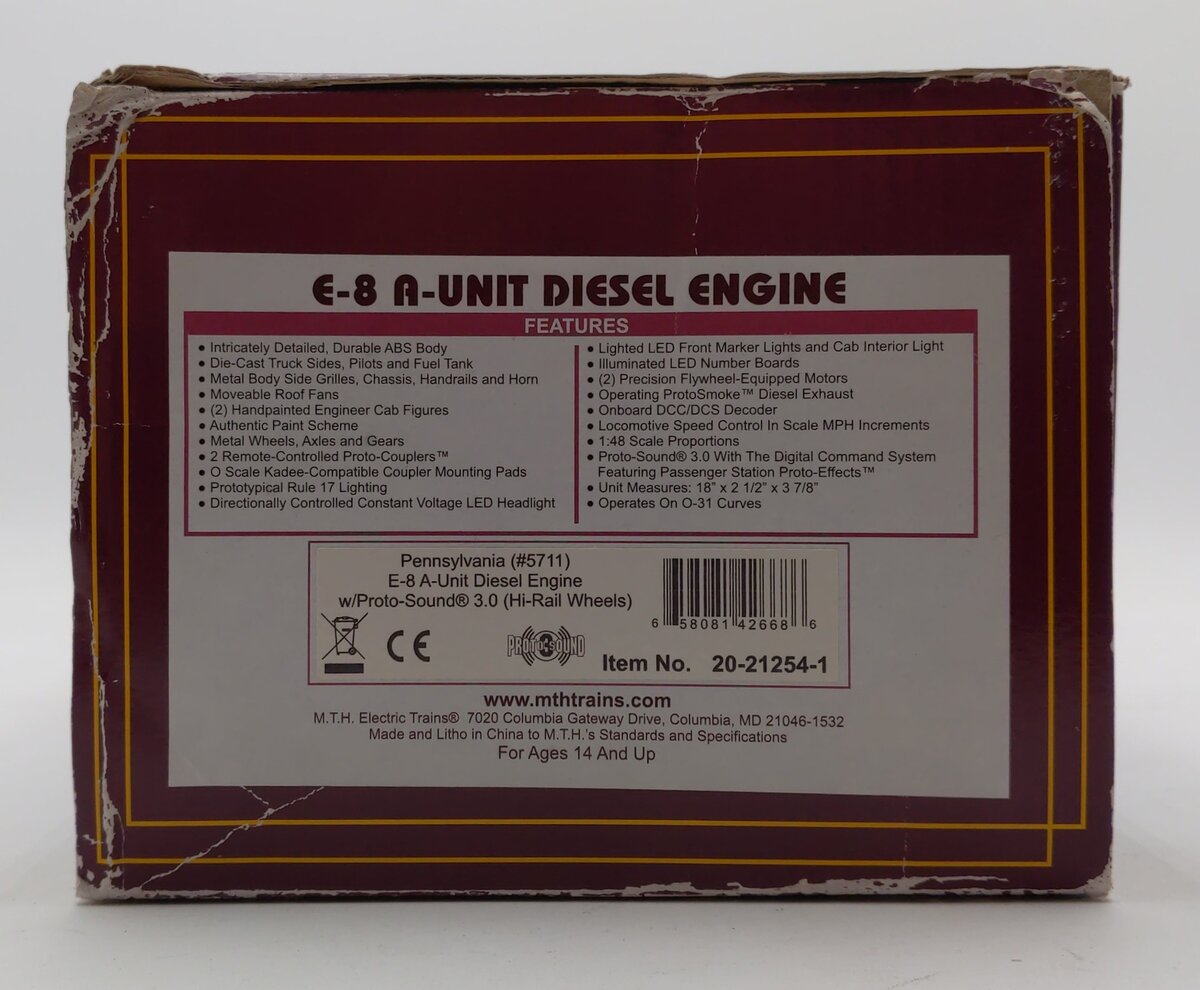 MTH 20-21254-1 O Pennsylvania Premier E-8 A Unit Diesel Engine #5711 w/ PS3
