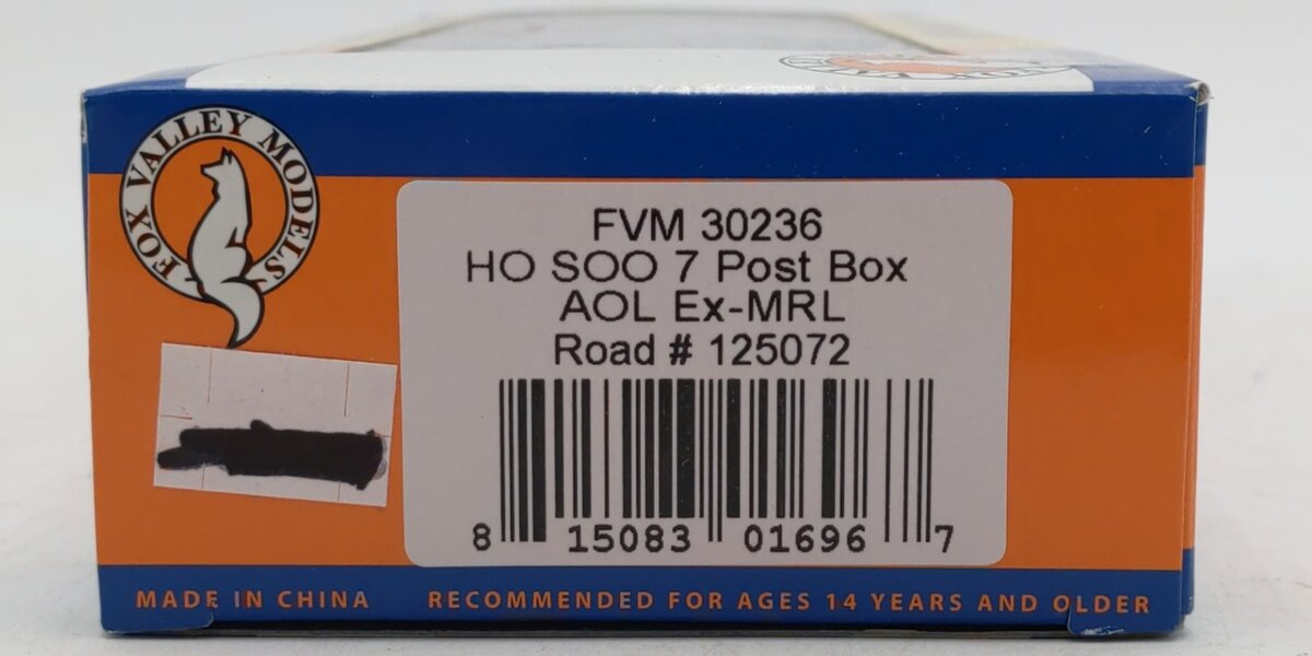 Fox Valley Models 30236 HO Scale AOL Ex-MRL 7 Post Box Car #125072