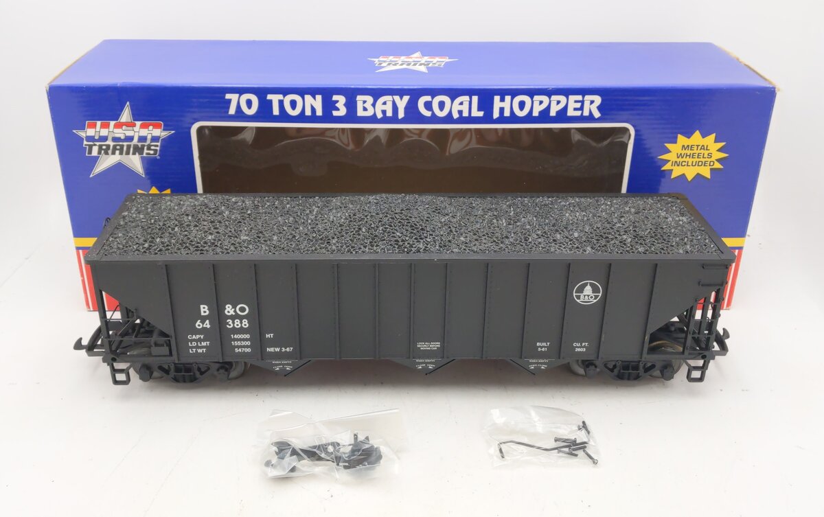 USA Trains R14023 G B&O 70-Ton 3-Bay Coal Hopper with Coal Load #64387