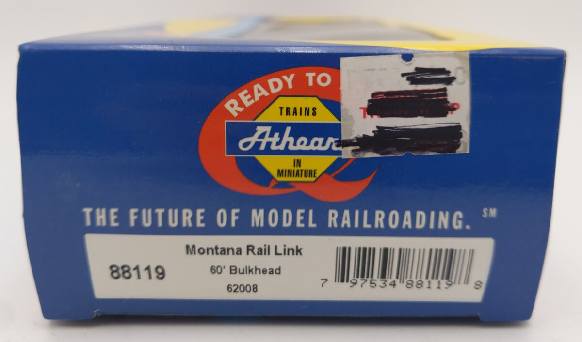 Athearn 88119 HO Scale Montana Rail Link 60' Bulkhead Flatcar #62008