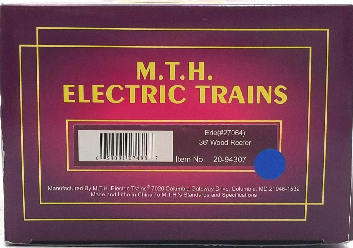 MTH 20-94307 O Gauge Erie 36' Wood Reefer Car #27064 LN/Box