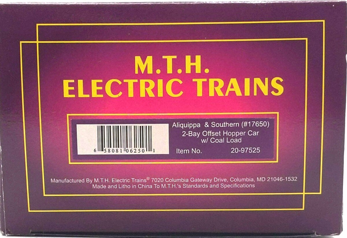 MTH 20-97525 O Gauge ALQS 2-Bay Offset Hoppers w/ Coal Loads #17650 LN/Box