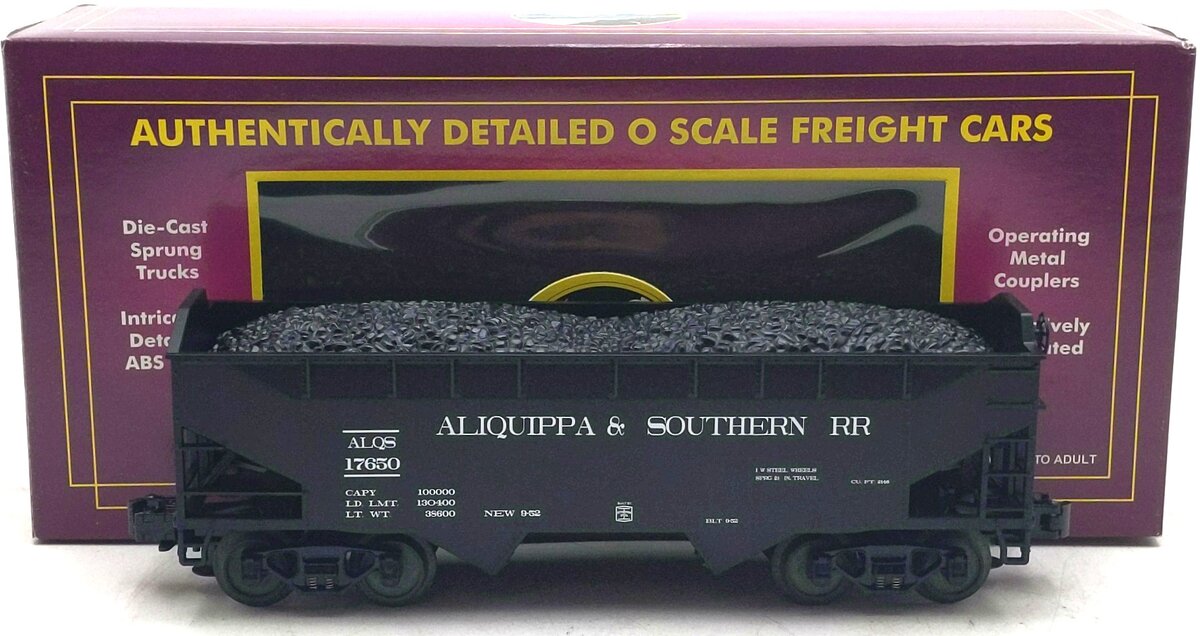 MTH 20-97525 O Gauge ALQS 2-Bay Offset Hoppers w/ Coal Loads #17650 LN/Box