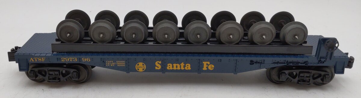 MTH 30-76459 O Santa Fe RailKing Flat Car with Wheel Set #297396
