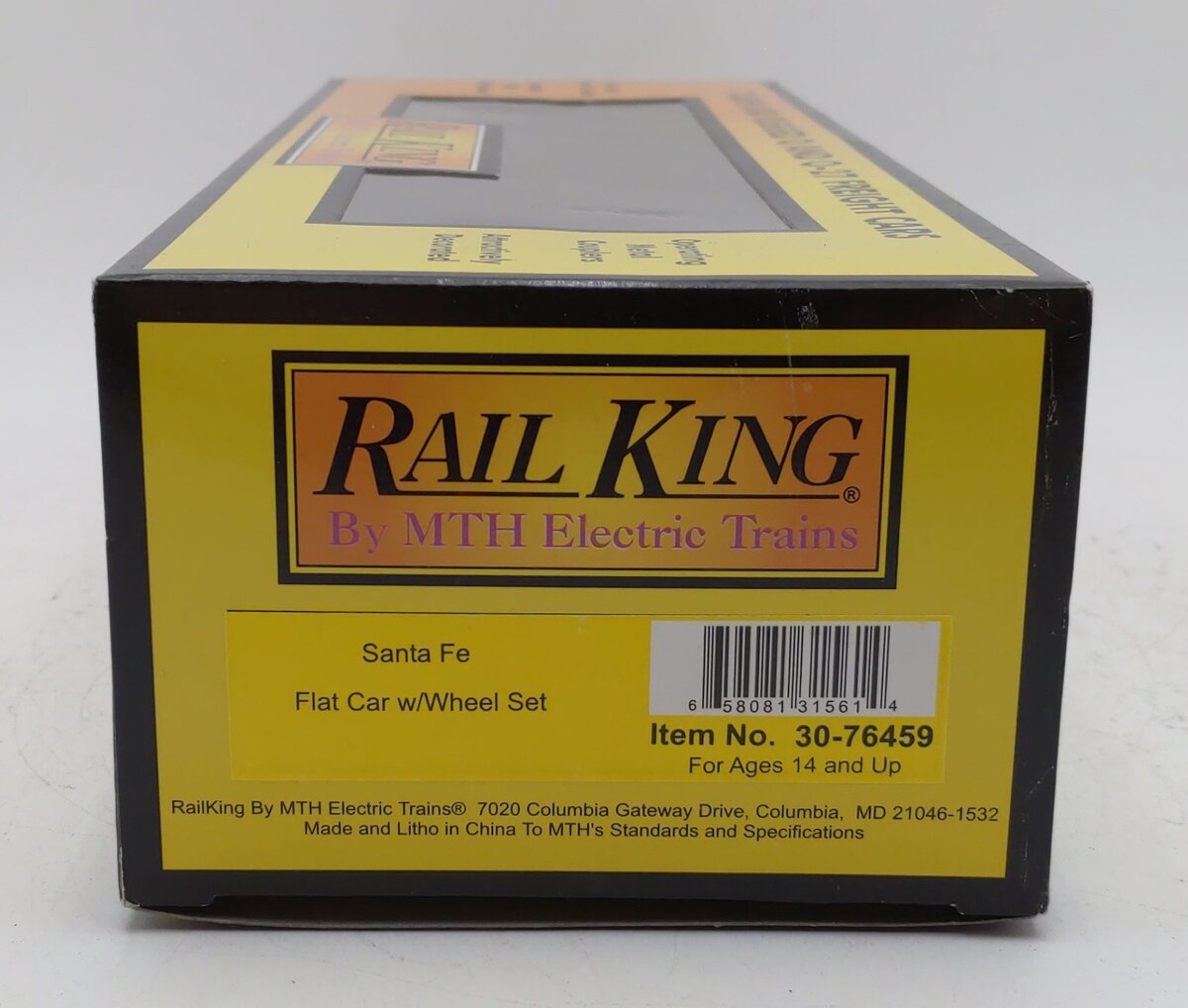 MTH 30-76459 O Santa Fe RailKing Flat Car with Wheel Set #297396