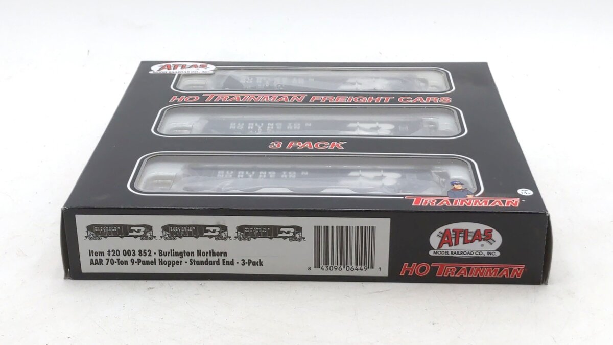Atlas 20003852 HO Burlington Northern AAR 70 Ton 3-Bay Open Hopper Cars (3)