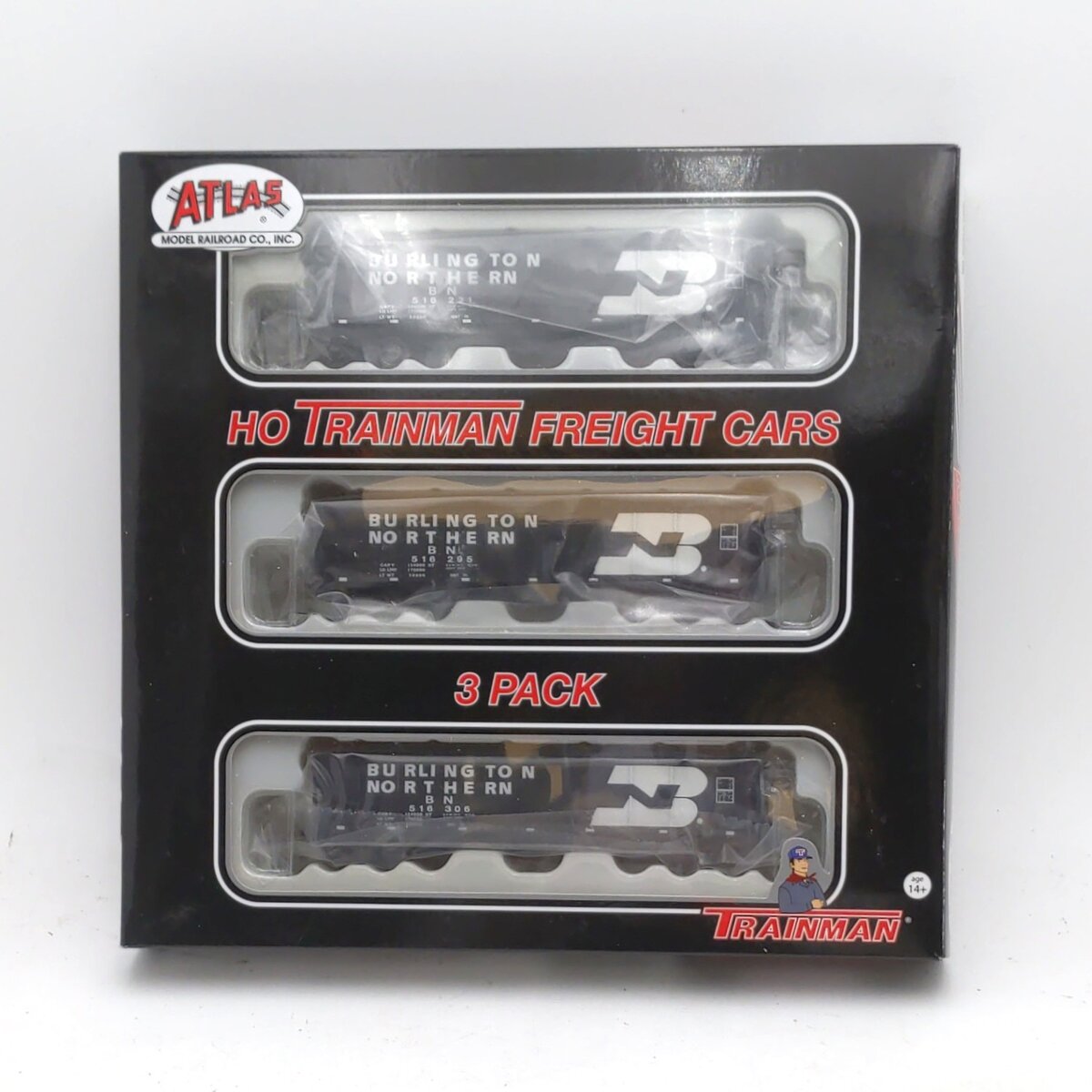 Atlas 20003852 HO Burlington Northern AAR 70 Ton 3-Bay Open Hopper Cars (3)
