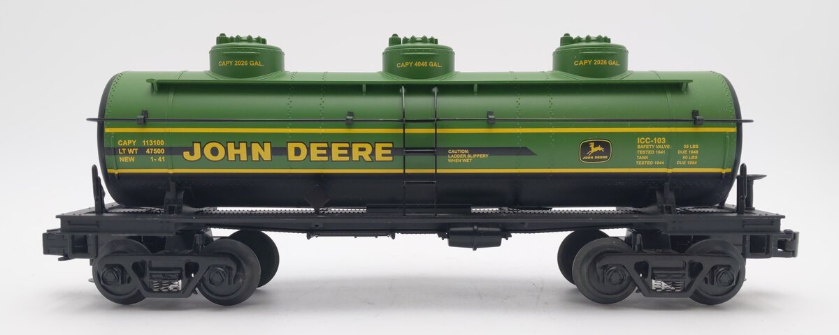 MTH 30-7371 O Gauge John Deere 3-Dome Tank Car LN/Box