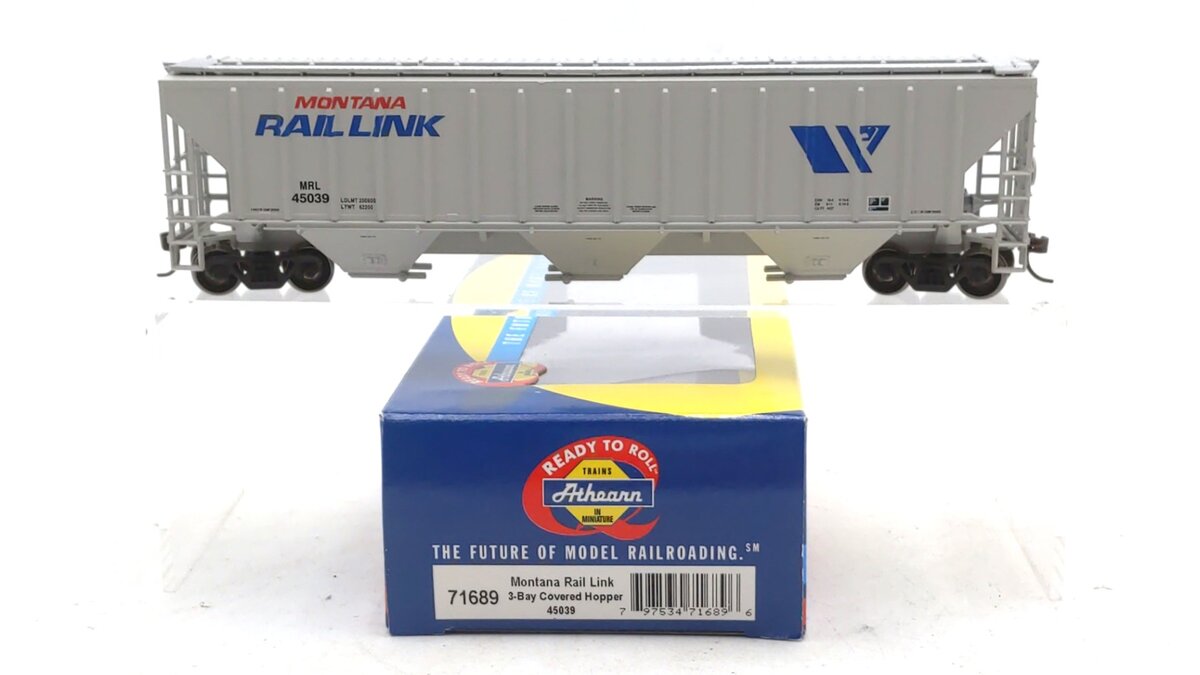 Athearn 71689 HO Scale Montana Rail Link 3-Bay Covered Hopper #45039 LN/Box