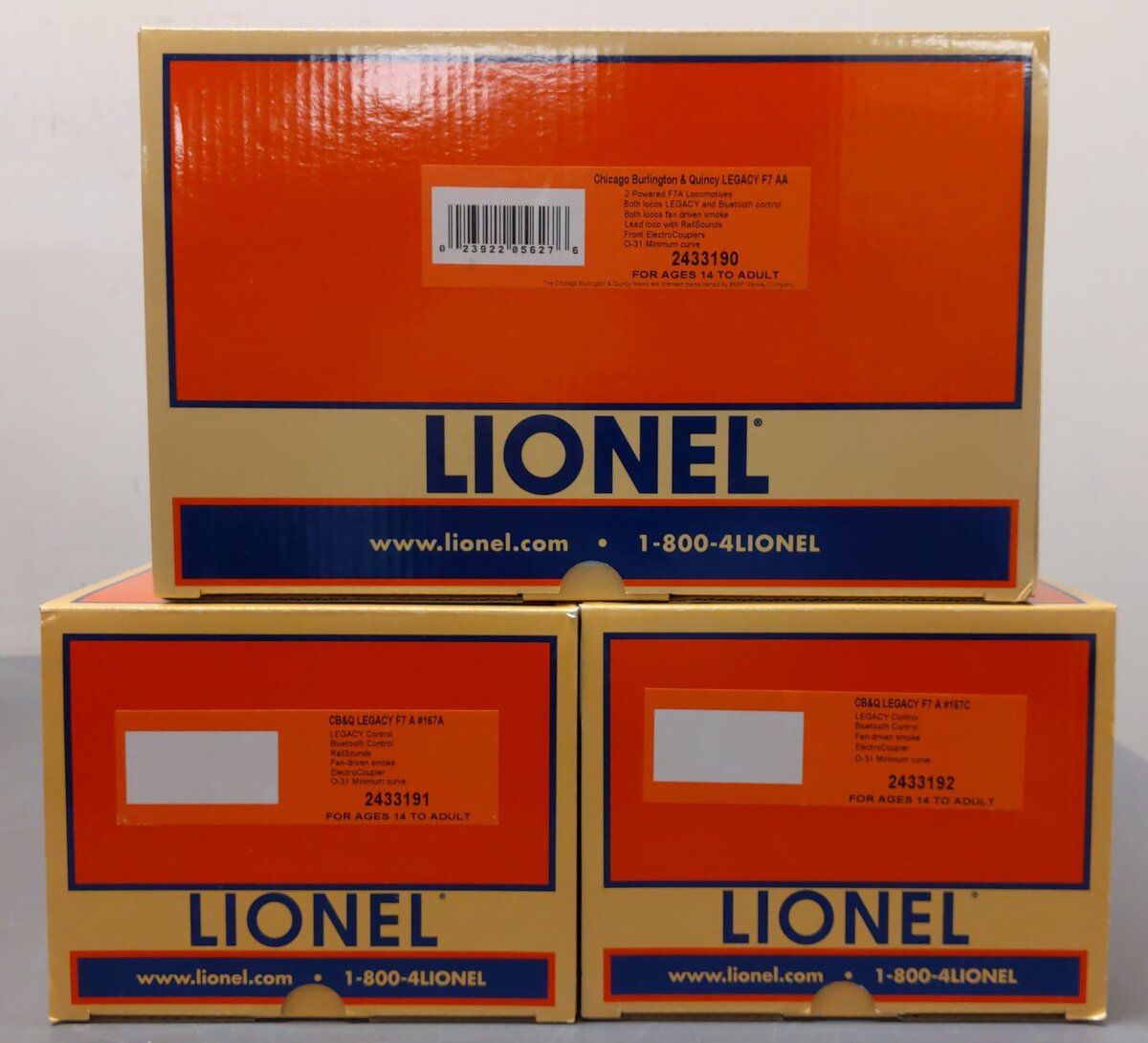 Lionel 2433190 O CBQ Legacy F7 AA Diesel Locomotive #167A,#167C (Set of 2)