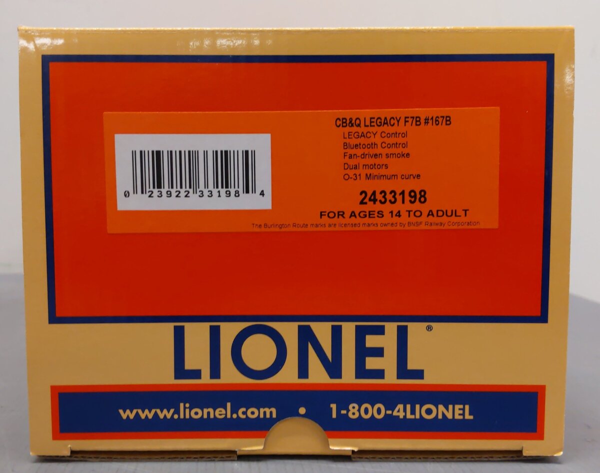 Lionel 2433198 O Chicago Burlington & Quincy LEGACY F7B Diesel Locomotive #167B