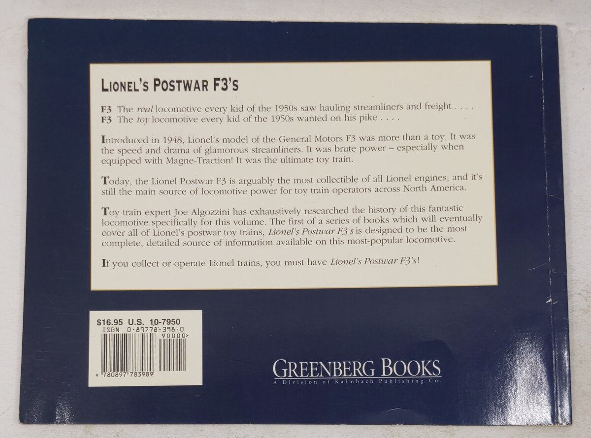 Lionel's Postwar F3's Paperback Book Joe Algozzini, Manny Piazza, Frank Piazza VG