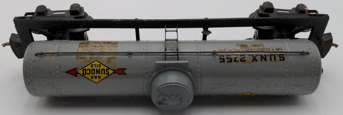 Lionel 2755 Vintage O Sunoco Metal Single Dome Tank Car - Tinplate Grey VG/Box