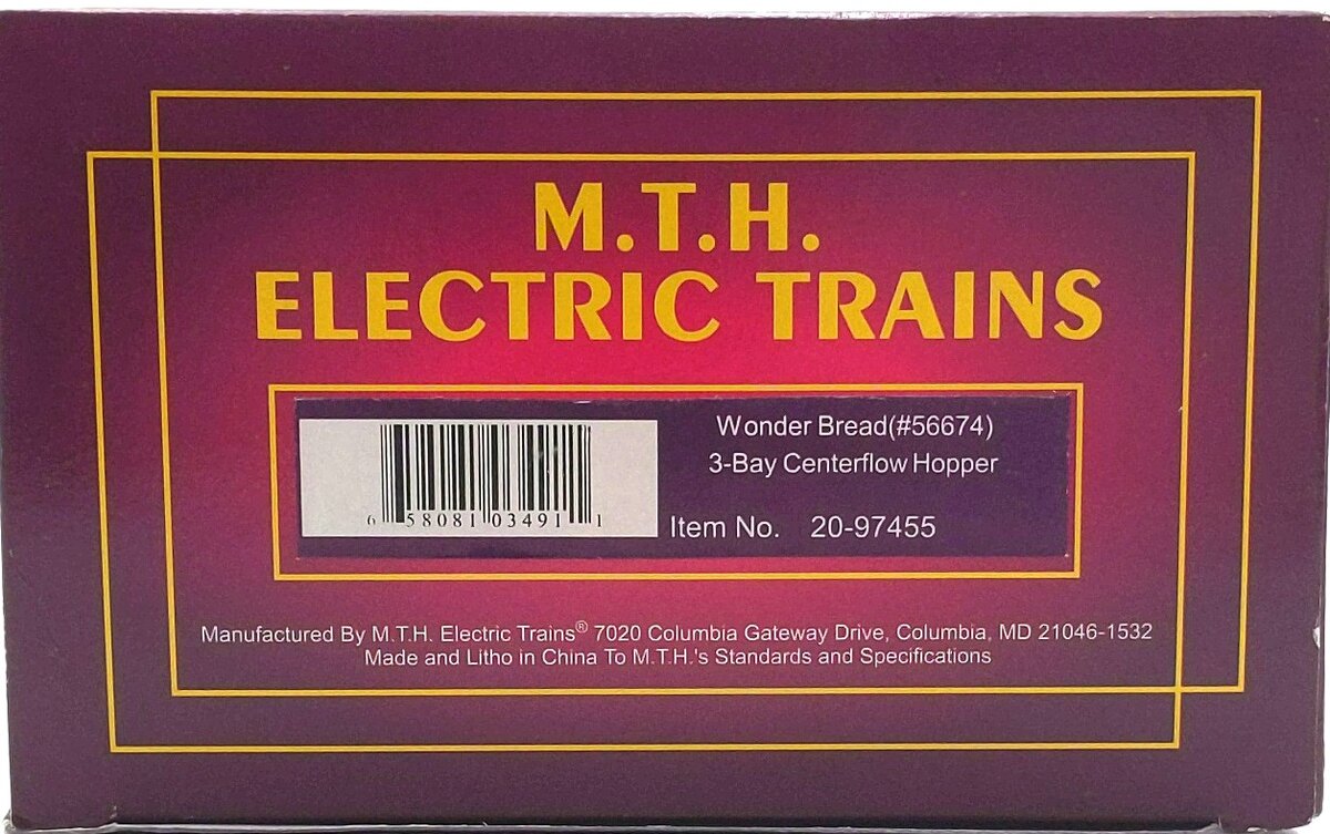 MTH 20-97455 O Wonder Bread 3 Bay Centerflow Hopper #56674 NIB