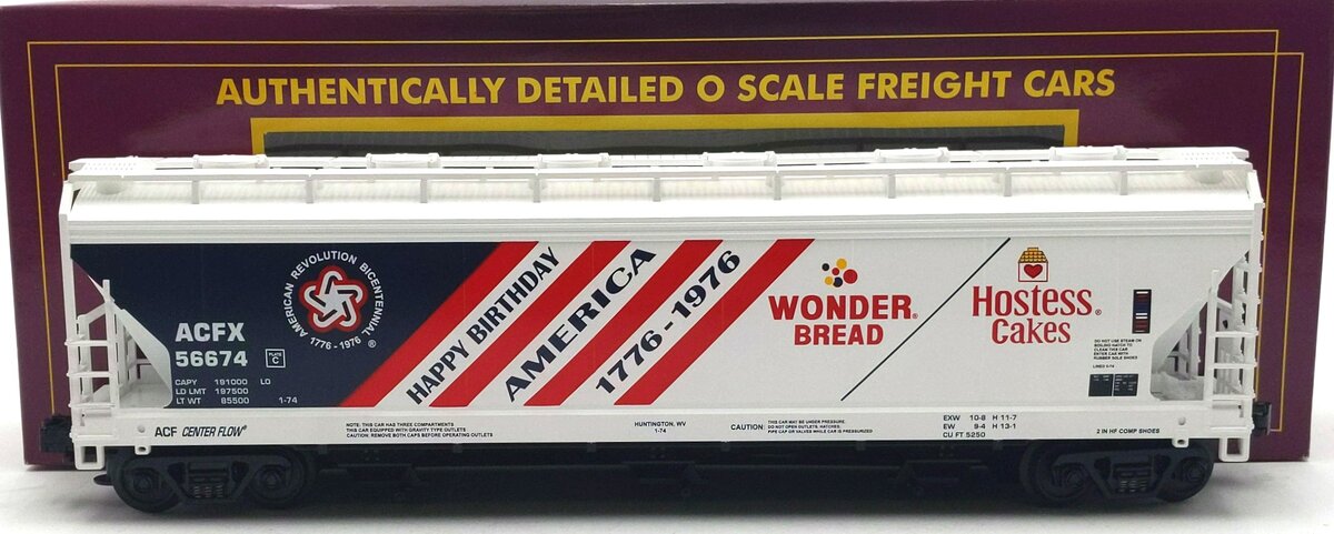 MTH 20-97455 O Wonder Bread 3 Bay Centerflow Hopper #56674 NIB