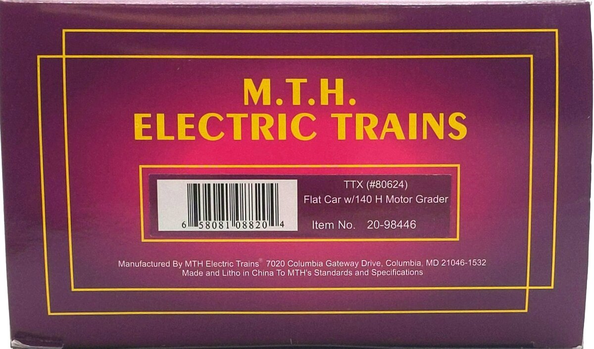MTH 20-98446 O Gauge TTX Flatcar with 140 H Motor Grader LN/Box