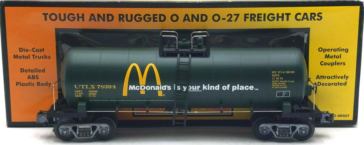 MTH 30-7336 O McDonald's Green Tank Car #78394 NIB