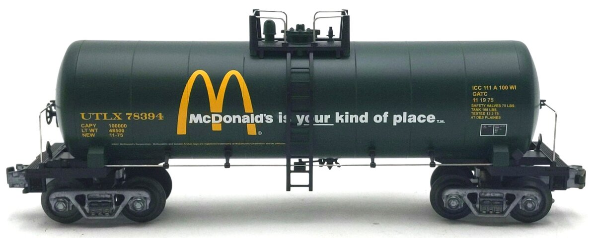 MTH 30-7336 O McDonald's Green Tank Car #78394 NIB