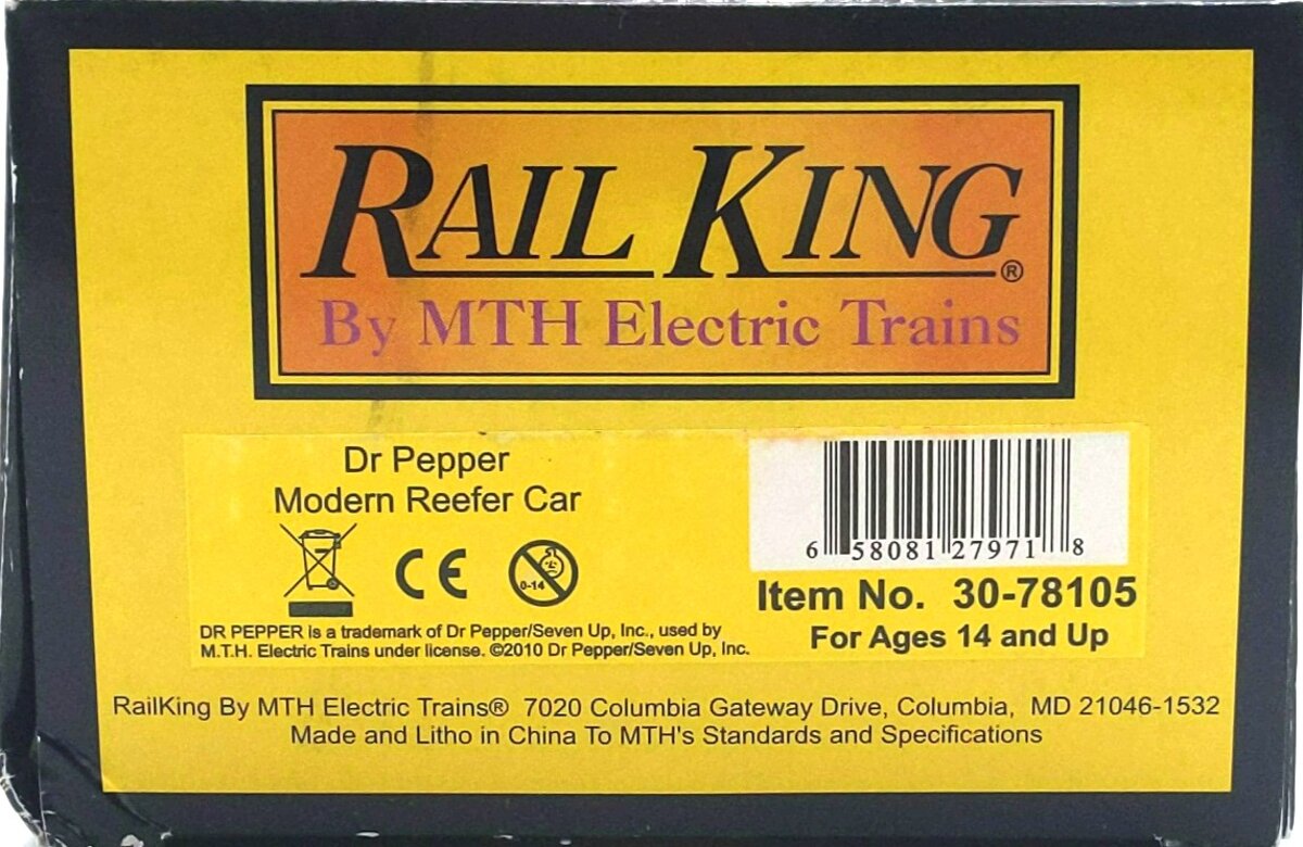 MTH 30-78105 O Gauge Dr. Pepper Modern Reefer Car