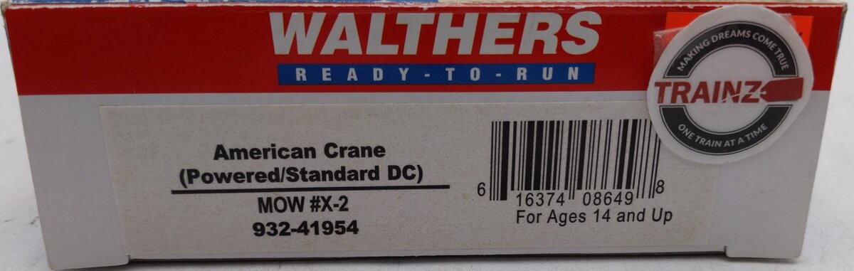Walthers 932-41954 HO American Crane Powered/Standard DC MOW #X-2 LN/Box