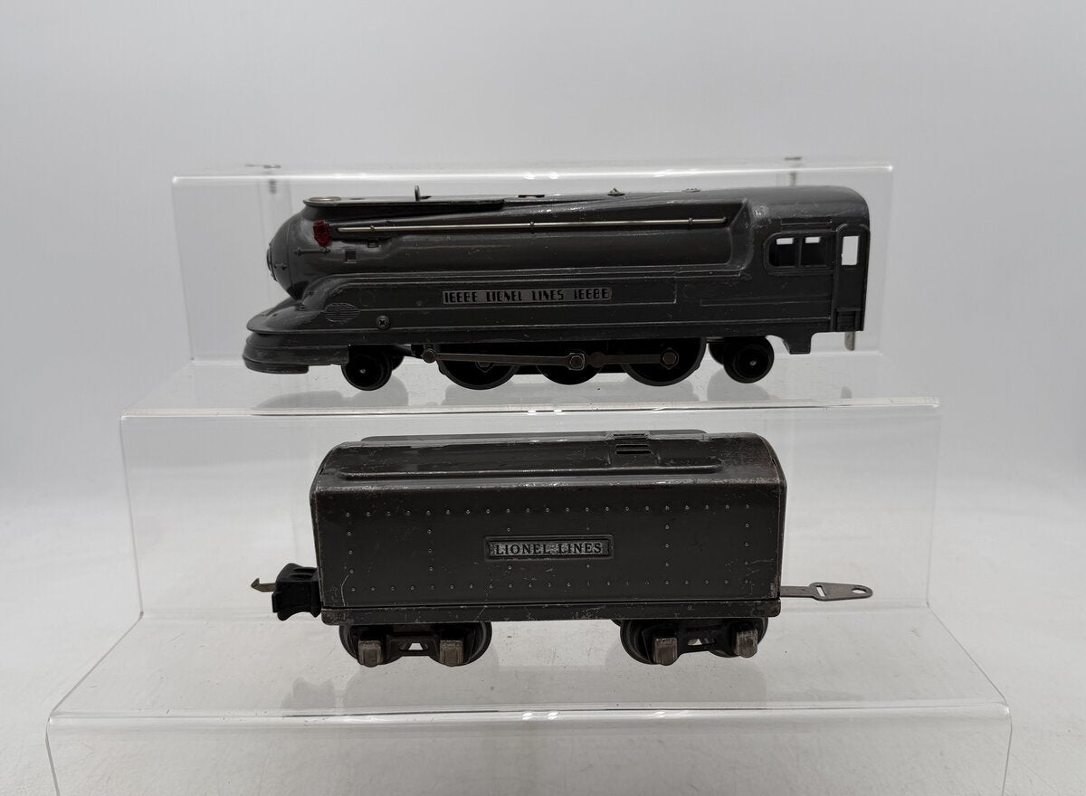 Lionel 1668E Vintage O 2-6-2 Gunmetal Streamline Steam Locomotive & Tender VG