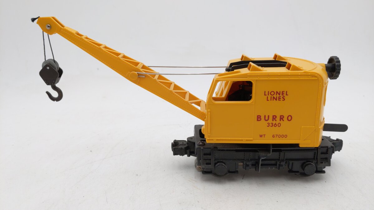 Lionel 3360 Vintage O Gauge Postwar Operating Burro Crane Car EX